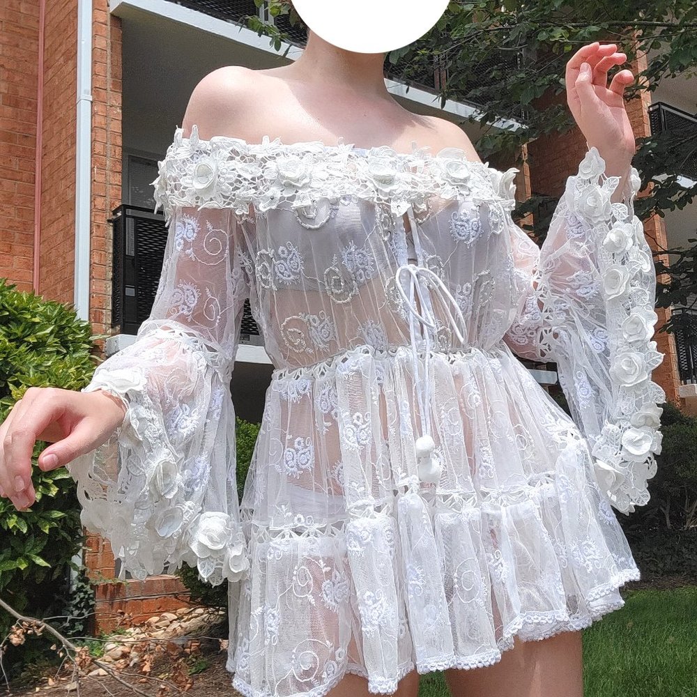 angelic fairycore white lace beaded mini dress - Picture 14 of 14
